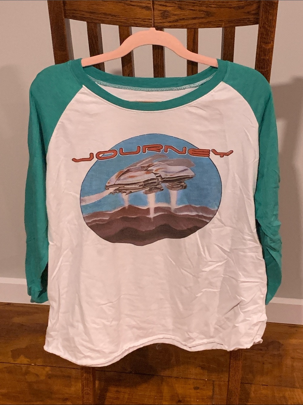 Journey Merch Graphic Raglan Tee - White & Teal